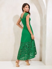 Lipsy Green Floral Lace Mix Fit And Flare Midi Dress - Image 4 of 4