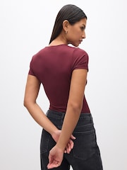 Burgundy Red Slim Fit Short Sleeve Soft Touch Polyamide T-Shirt - Image 2 of 7