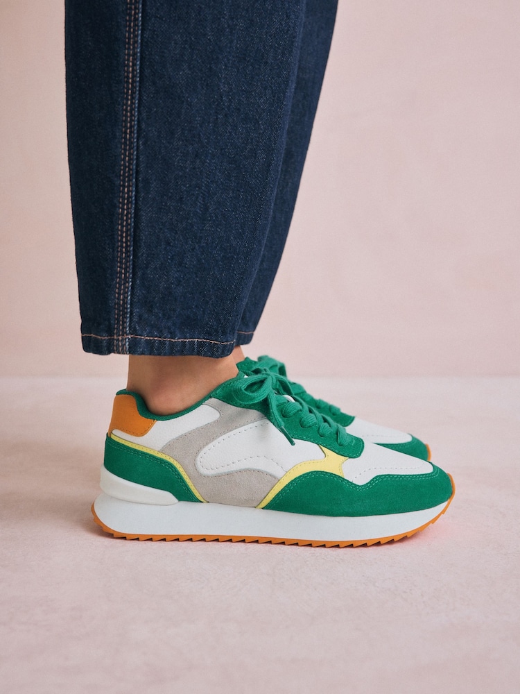 Green Forever Comfort® Leather Panel Detail Chunky Lace-Up Joggers - Image 1 of 12
