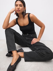 Black Soft Touch Polyamide Scoop Neck Vest Top - Image 2 of 7