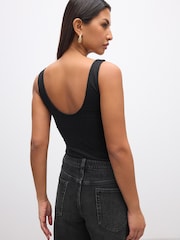 Black Soft Touch Polyamide Scoop Neck Vest Top - Image 3 of 7