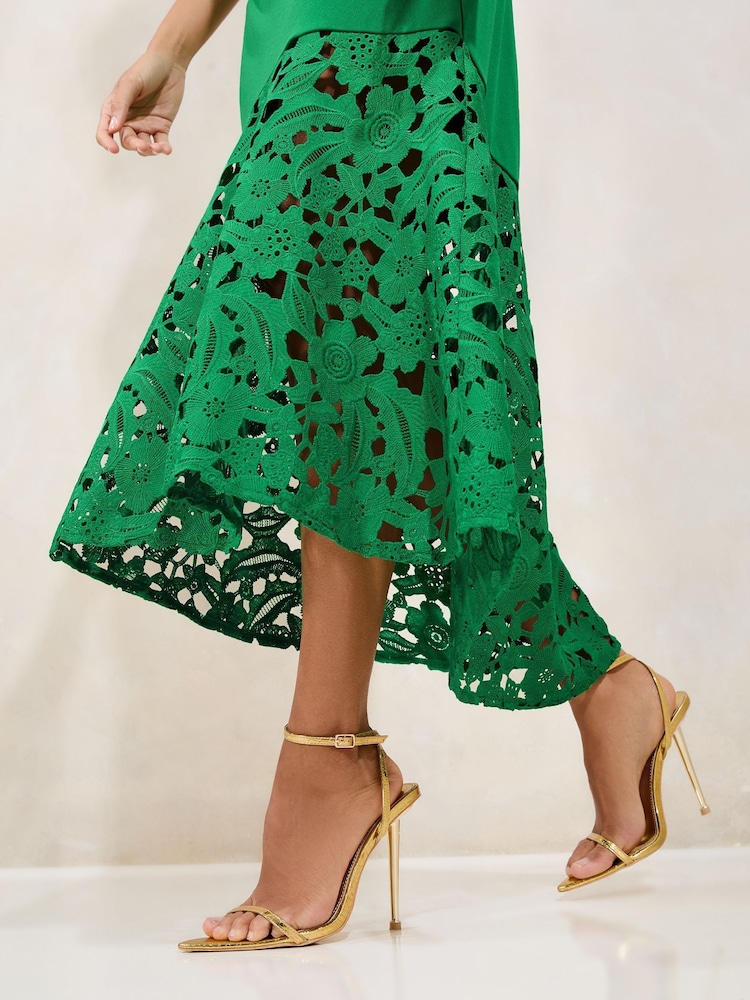 Lipsy Fleuri Lace Mix Fit And Flare Mi-long Robe - Image 3 of 4
