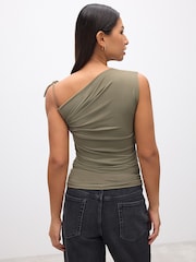 Olive Green Soft Touch Polyamide Ruched Sleeveless Top - Image 3 of 6