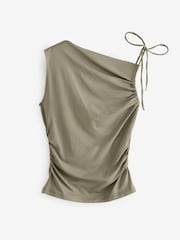 Olive Green Soft Touch Polyamide Ruched Sleeveless Top - Image 4 of 6