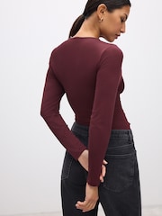 Burgundy Red Soft Touch Long Sleeve Top - Image 3 of 8