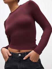 Burgundy Red Soft Touch Long Sleeve Top - Image 4 of 8