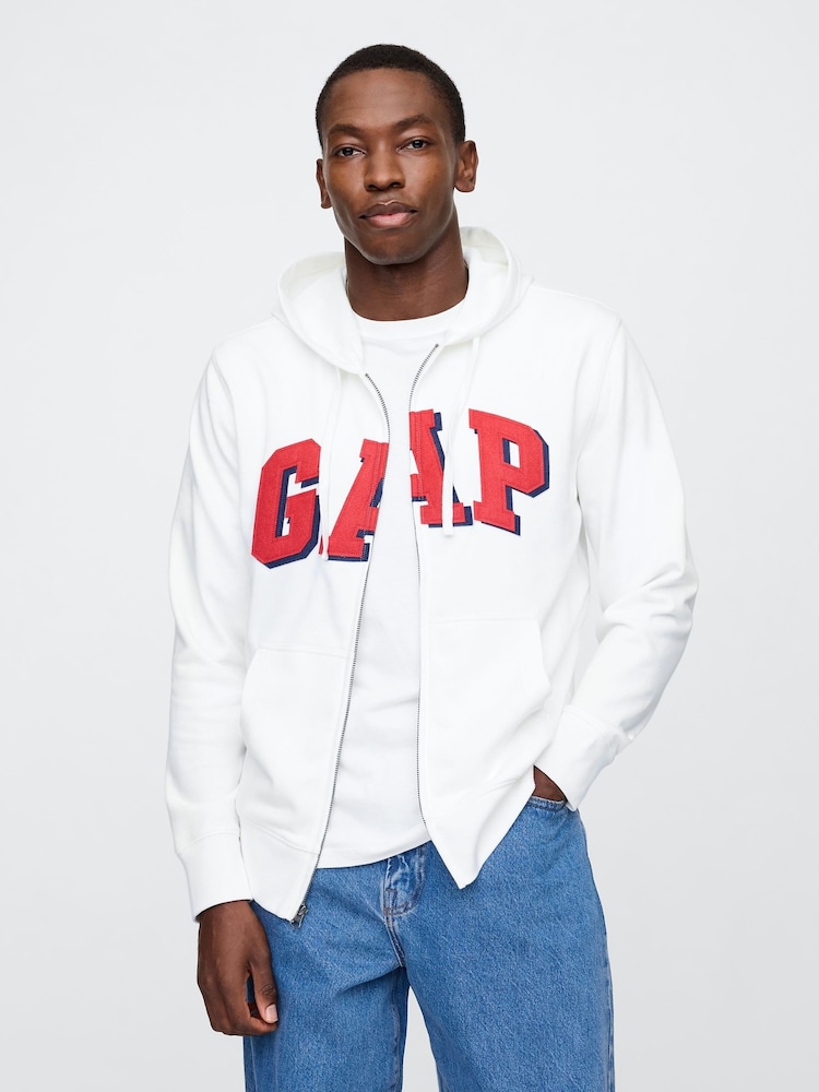 Gap White Zip Up Arch Logo Hoodie - Image 1 of 5 Gap White Zip Up Arch Logo Hoodie - Image 1 of 5