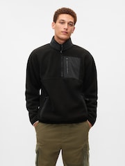 Negru - Pulover din fleece cu fermoar scurt Gap Sherpa - Image 1 of 5
