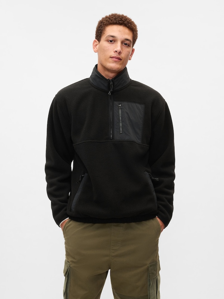 Negru - Pulover din fleece cu fermoar scurt Gap Sherpa - Image 1 of 5
