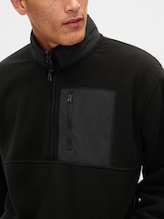 Negru - Pulover din fleece cu fermoar scurt Gap Sherpa - Image 4 of 5