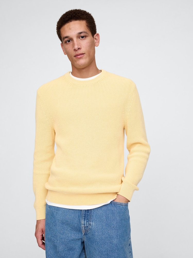 Gap Yellow Shaker-Stitch Crew Neck Jumper - Image 1 of 5