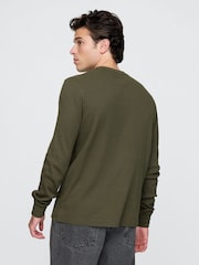 Gap Olive Green Long Sleeve Logo Waffle Knit T-Shirt - Image 2 of 5