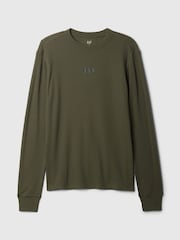 Gap Olive Green Long Sleeve Logo Waffle Knit T-Shirt - Image 5 of 5