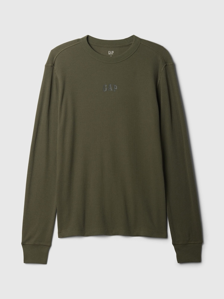 Gap Olive Green Long Sleeve Logo Waffle Knit T-Shirt - Image 5 of 5