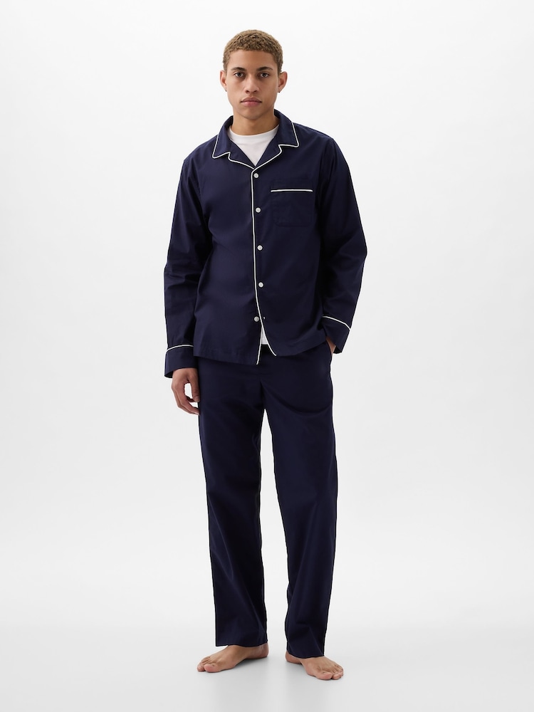 Gap Navy Blue Cotton Poplin Long Pyjamas - Image 1 of 3