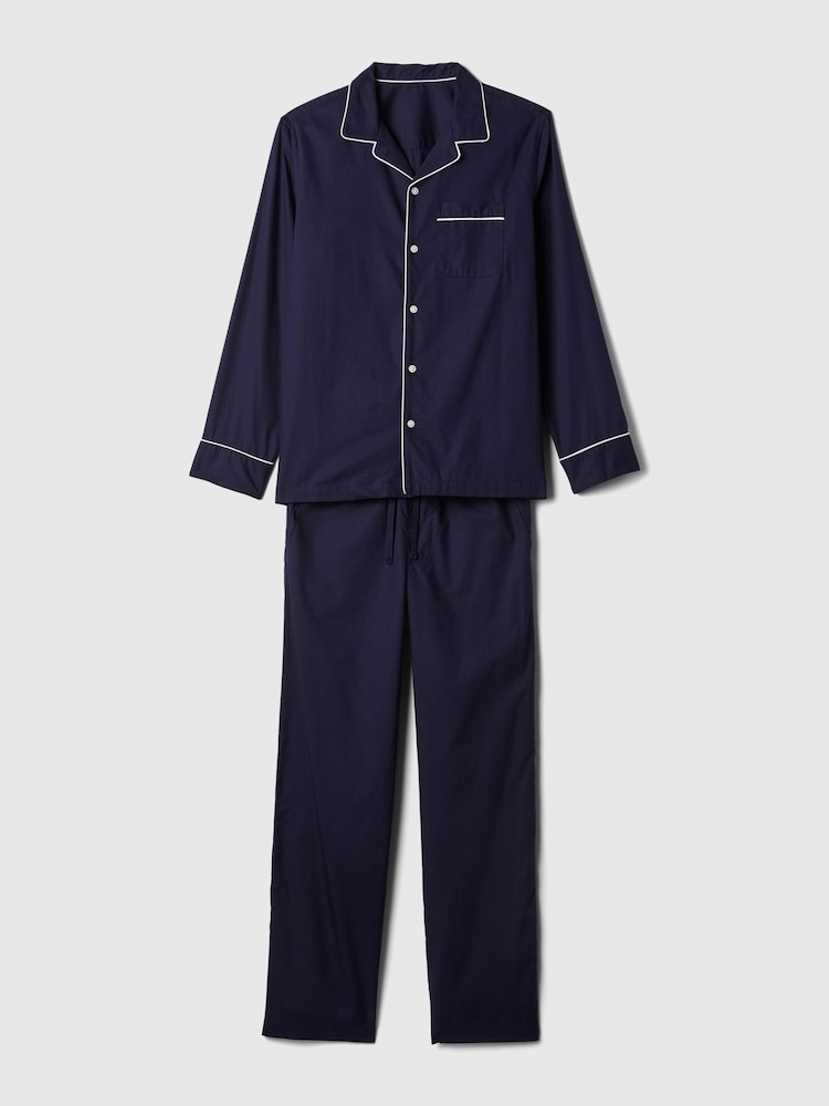 Gap Navy Blue Cotton Poplin Long Pyjamas - Image 3 of 3 Gap Navy Blue Cotton Poplin Long Pyjamas - Image 3 of 3