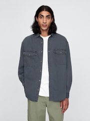 Gap Blue UltraSoft Long Sleeve Oversized Denim Shirt - Image 1 of 5