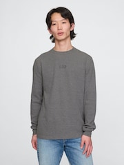 Gap Grey Long Sleeve Logo Waffle Knit T-Shirt - Image 1 of 5