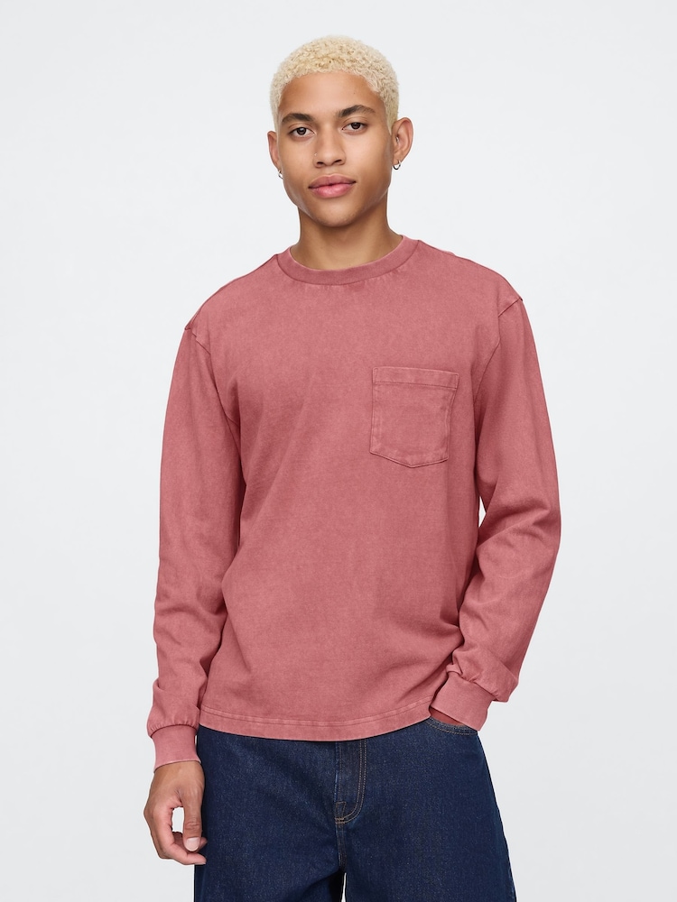 Rot - Gap – Langarm T-Shirt aus schwerem Material mit Tasche - Bild 1 von 7