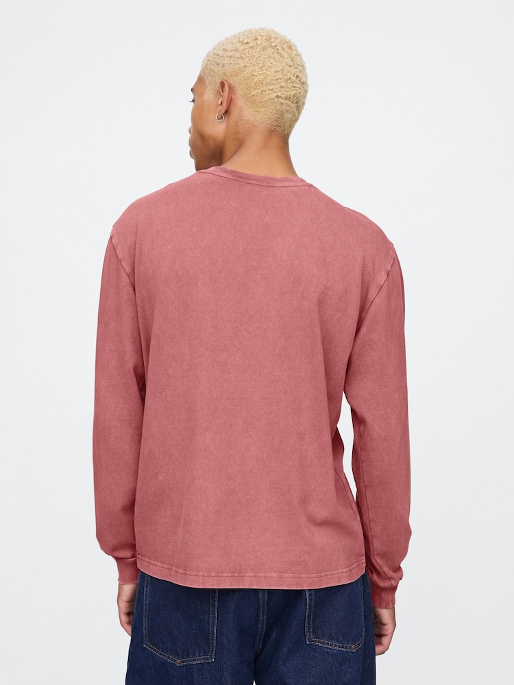 Rot - Gap – Langarm T-Shirt aus schwerem Material mit Tasche - Bild 2 von 7