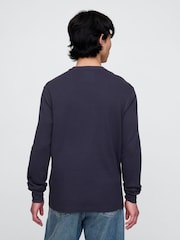 Gap Blue Long Sleeve Logo Waffle Knit T-Shirt - Image 2 of 5