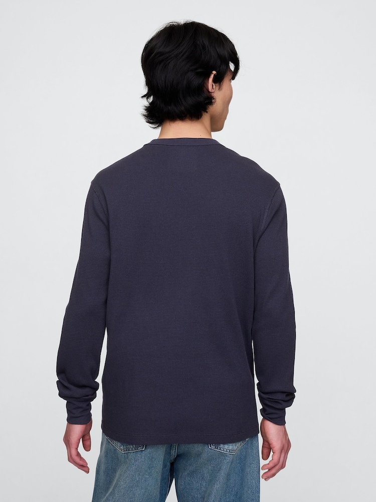 Gap Blue Long Sleeve Logo Waffle Knit T-Shirt - Image 2 of 5