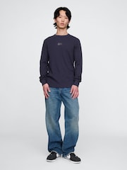 Gap Blue Long Sleeve Logo Waffle Knit T-Shirt - Image 3 of 5