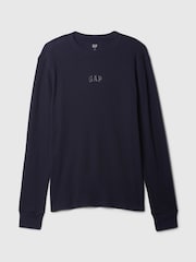 Gap Blue Long Sleeve Logo Waffle Knit T-Shirt - Image 5 of 5