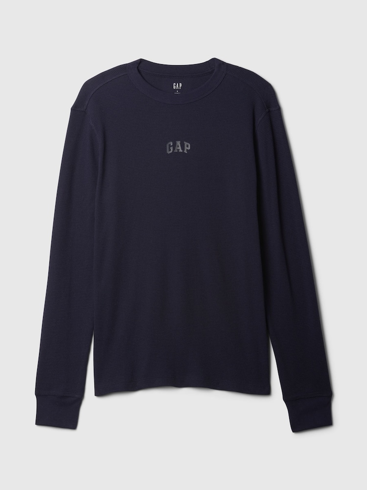Gap Blue Long Sleeve Logo Waffle Knit T-Shirt - Image 5 of 5