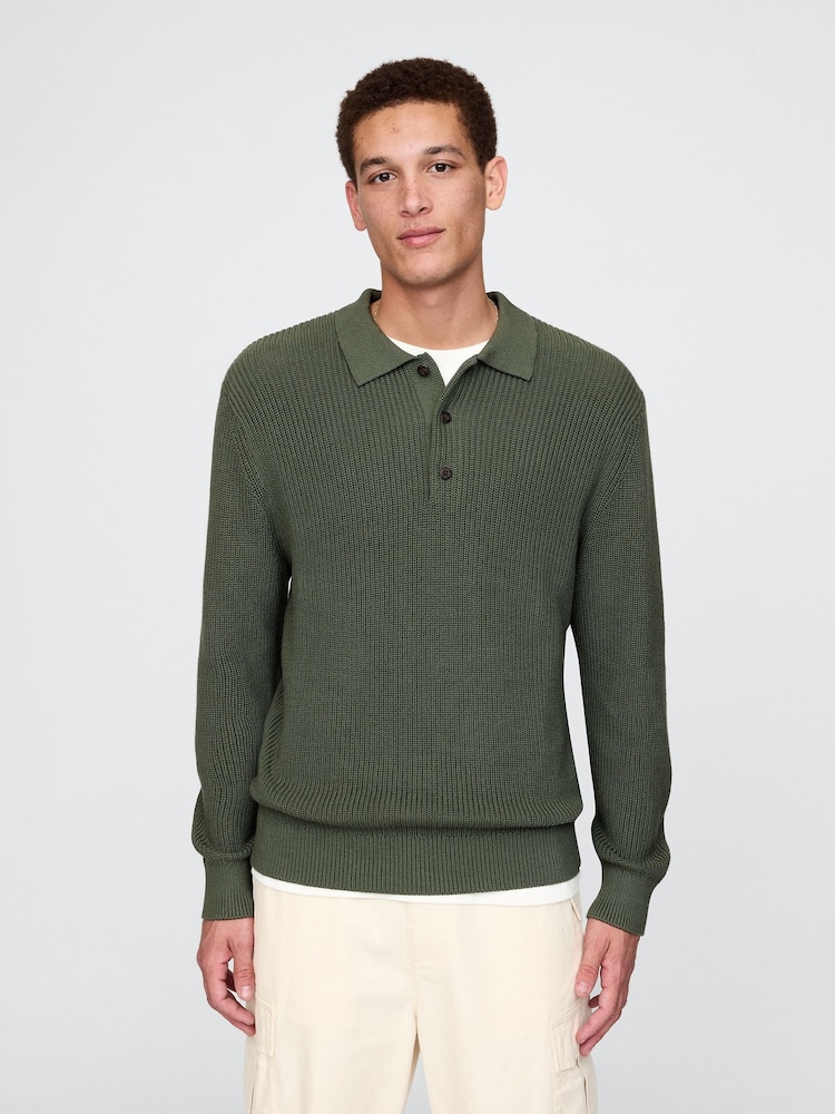 Gap Green Button Neck Knitted Jumper - Image 1 of 5