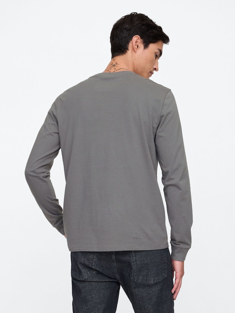 Gap Dark Grey Long Sleeve Everyday 100% Cotton Crew Neck T-Shirt - Image 1 of 5 Gap Dark Grey Long Sleeve Everyday 100% Cotton Crew Neck T-Shirt - Image 1 of 5