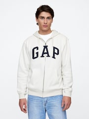 Gap White Relaxed Logo Zip Up Hoodie - Image 1 of 4