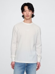 Gap White Long Sleeve Logo Waffle Knit T-Shirt - Image 1 of 5