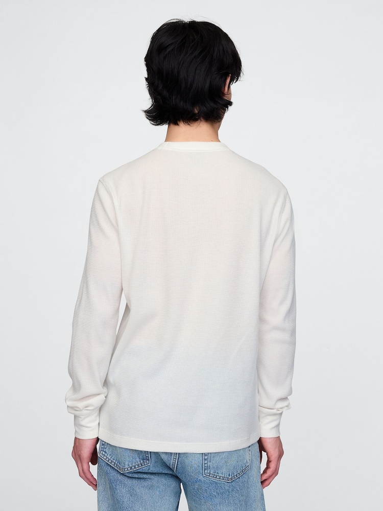 Gap White Long Sleeve Logo Waffle Knit T-Shirt - Image 2 of 5