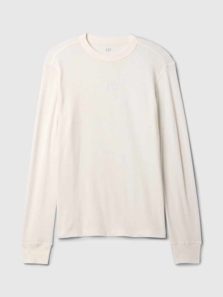 Gap White Long Sleeve Logo Waffle Knit T-Shirt - Image 5 of 5