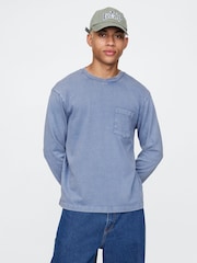 Blau - Gap – Langarm T-Shirt aus schwerem Material mit Tasche - Bild 1 von 8