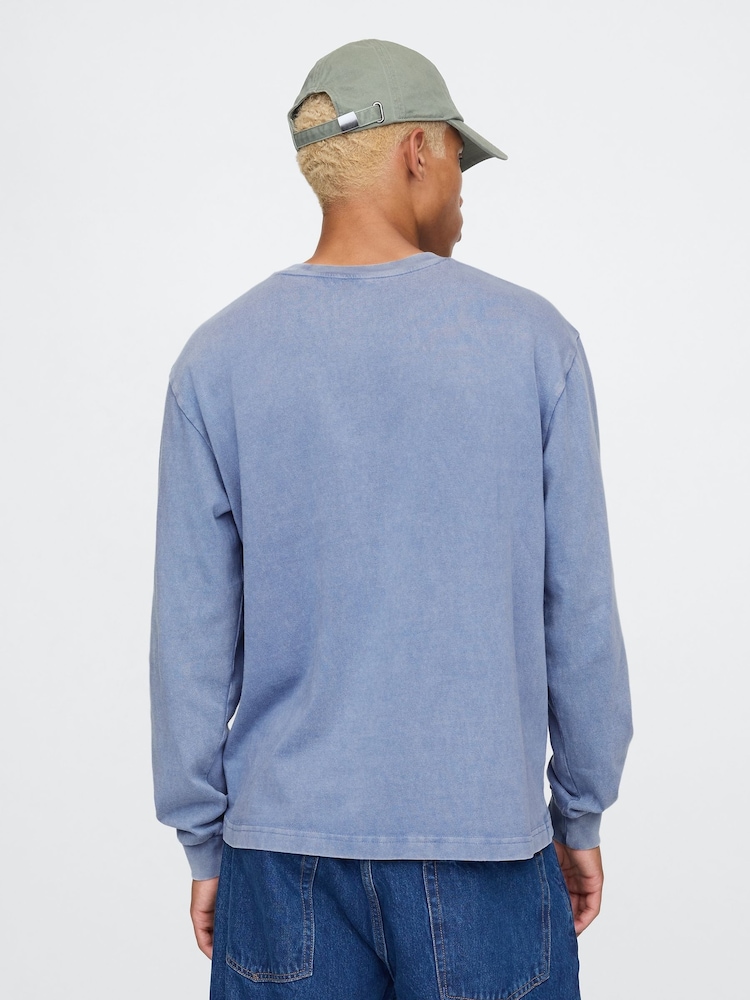 Blau - Gap – Langarm T-Shirt aus schwerem Material mit Tasche - Bild 2 von 8