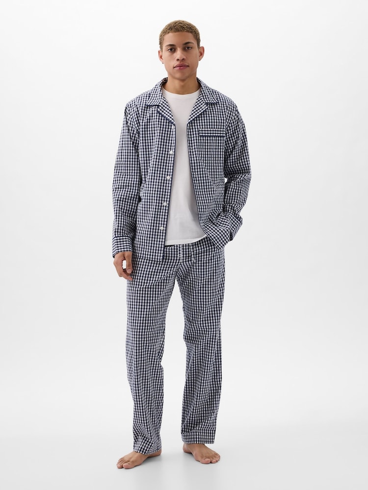 Gap Blue Gingham Cotton Poplin Long Pyjamas - Image 1 of 3