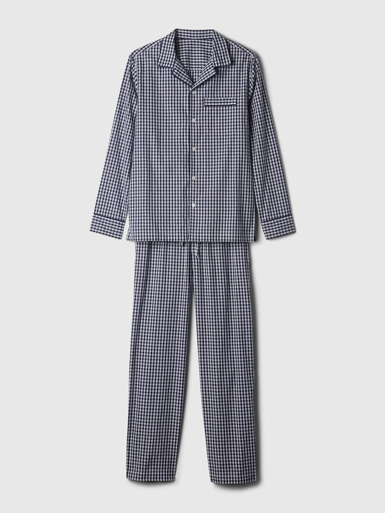 Gap Blue Gingham Cotton Poplin Long Pyjamas - Image 3 of 3