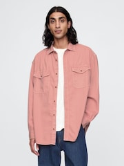 Gap Pink UltraSoft Long Sleeve Oversized Denim Shirt - Image 1 of 5