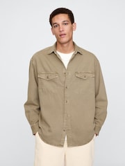 Gap Brown UltraSoft Long Sleeve Oversized Denim Shirt - Image 1 of 5