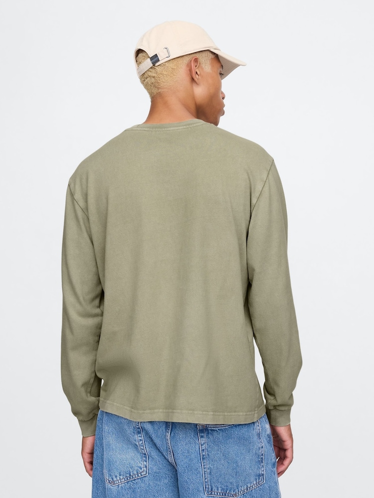 Grün - Gap – Langarm T-Shirt aus schwerem Material mit Tasche - Bild 2 von 6