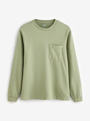 Grün - Gap – Langarm T-Shirt aus schwerem Material mit Tasche - Bild 3 von 6