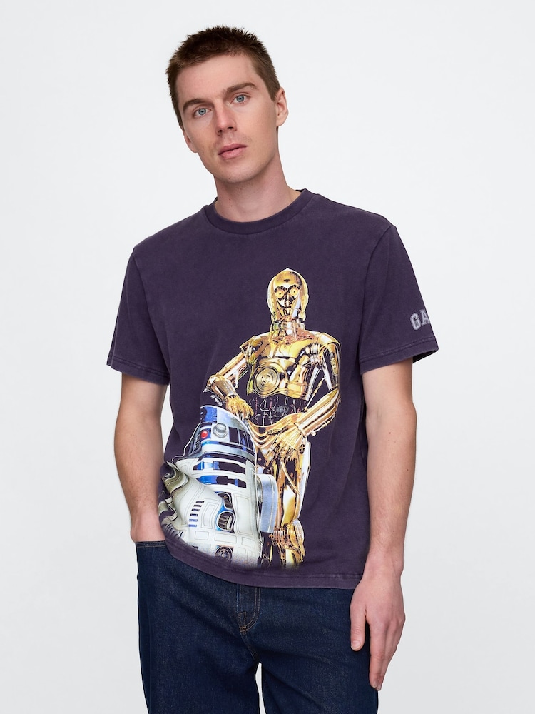 Violet R2D2 & C3PO - Gap Star Wars bumbac Guler rotund Tricou - Imaginea 1 din 3