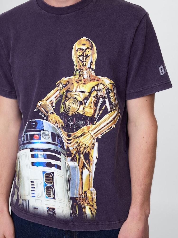 Violet R2D2 & C3PO - Gap Star Wars bumbac Guler rotund Tricou - Imaginea 3 din 3