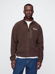 Gap Brown Logo Arctic Fleece Zip Jacket - Image 1 of 5