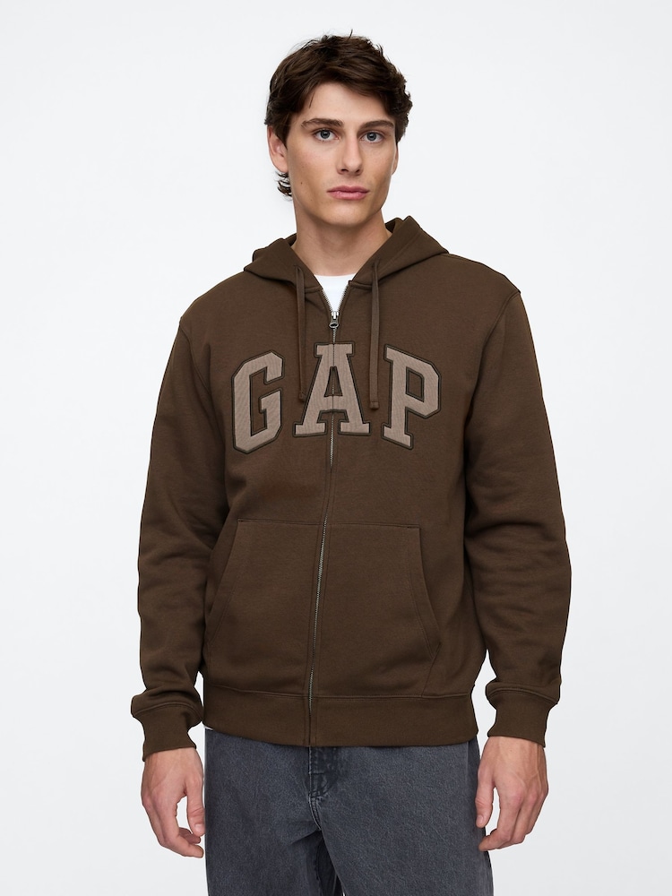 Gap Brown Relaxed Logo Zip Up Hoodie - Image 1 of 4 Gap Brown Relaxed Logo Zip Up Hoodie - Image 1 of 4