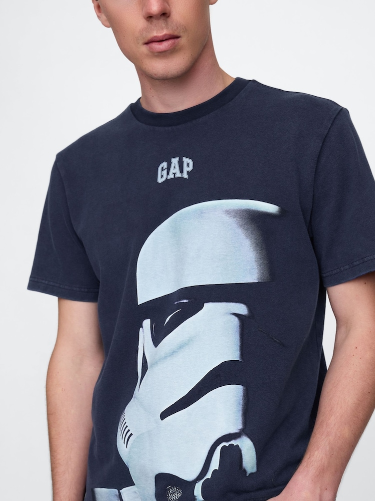 Темно-синий с принтом Storm Trooper - Gap Star Wars хлопковая футболка - Image 1 of 4