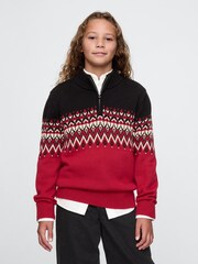 Gap Red Fair Isle Half-Zip Pullover Jumper (4-13yrs) - Image 1 of 5