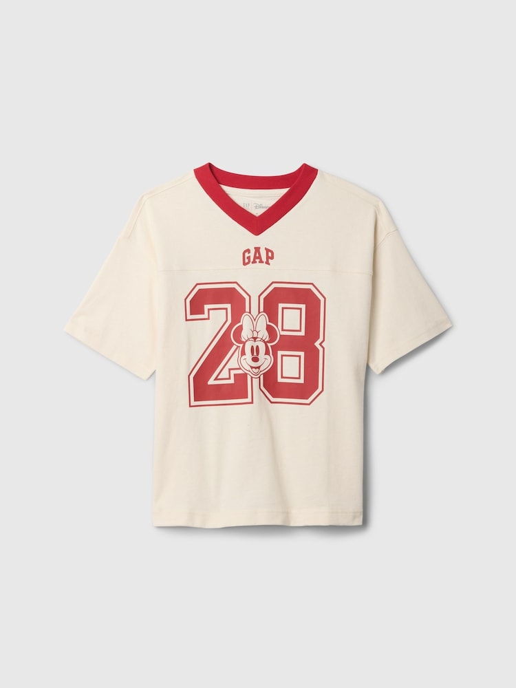 Gap Beige Minnie Mouse Disney Varsity Logo T-Shirt (4-13yrs) - Image 1 of 3